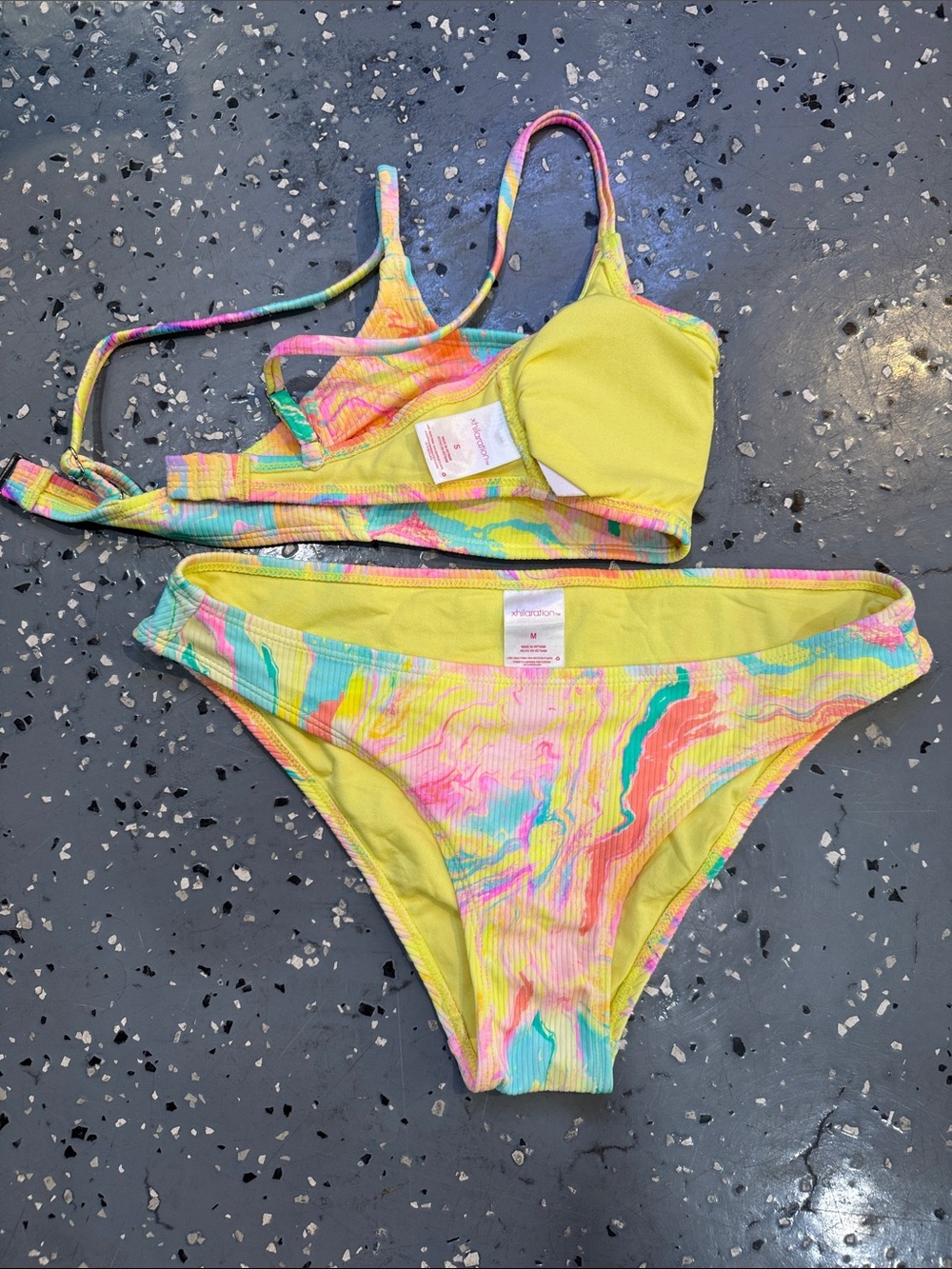 Xhilaration Neon Swirl Ribbed Bikini Set - Yellow, Pink, Teal - Picture 4 of 4